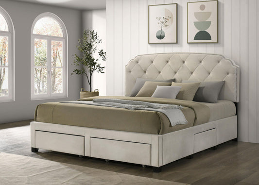Marianna 4-drawer Upholstered Eastern King Storage Bed Cream