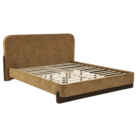 Baldacci Upholstered California King Platform Bed Curry and Walnut