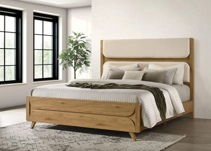 Bennett 78-inch California King Upholstered Panel Bed Cream and Light Oak