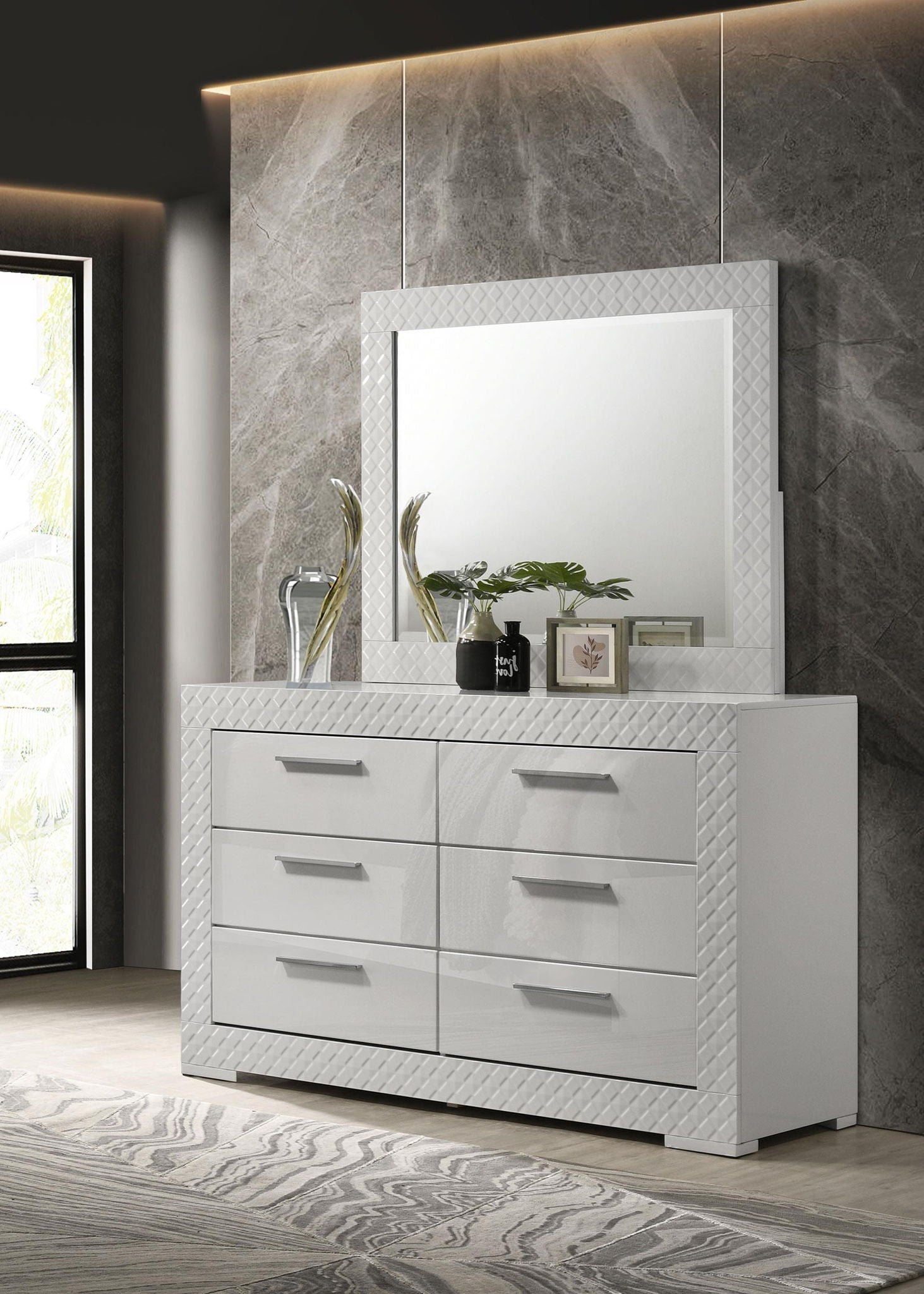 Ives 6-drawer Dresser and Mirror White High Gloss – Lancaster's Furniture to Go