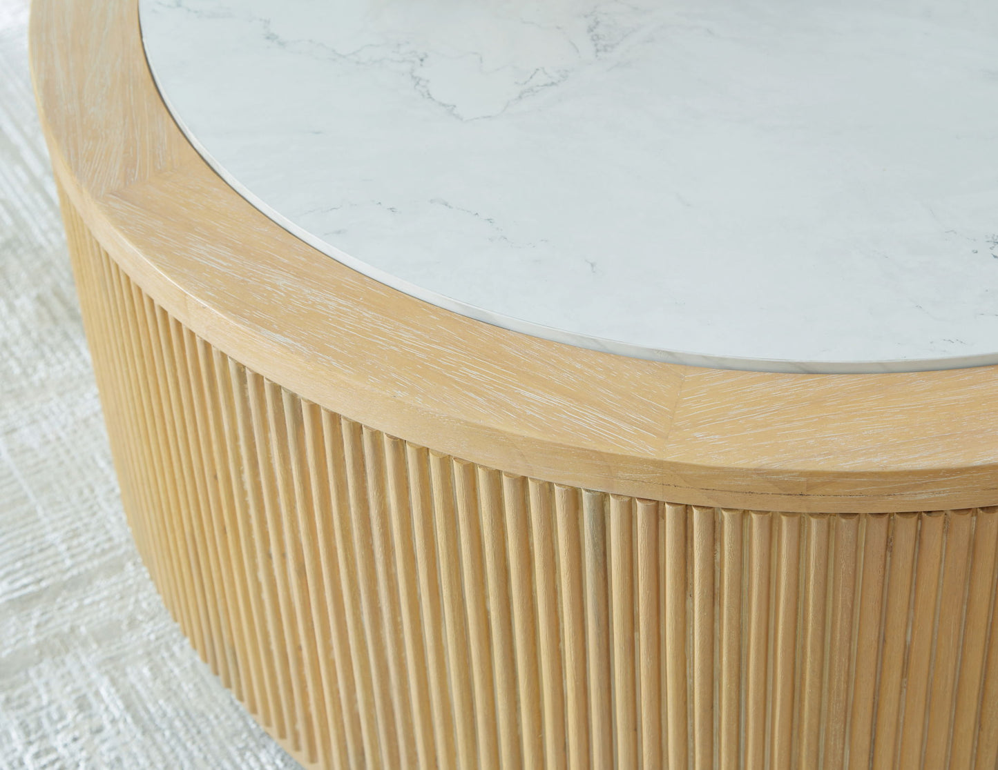 Camdill - Round Cocktail Table - Light Brown / White