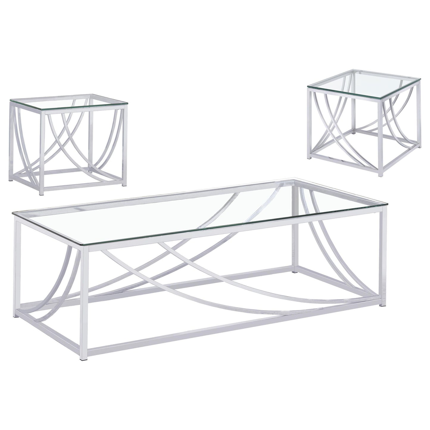 Lille 3-piece Glass Top Coffee And End Table Set Chrome