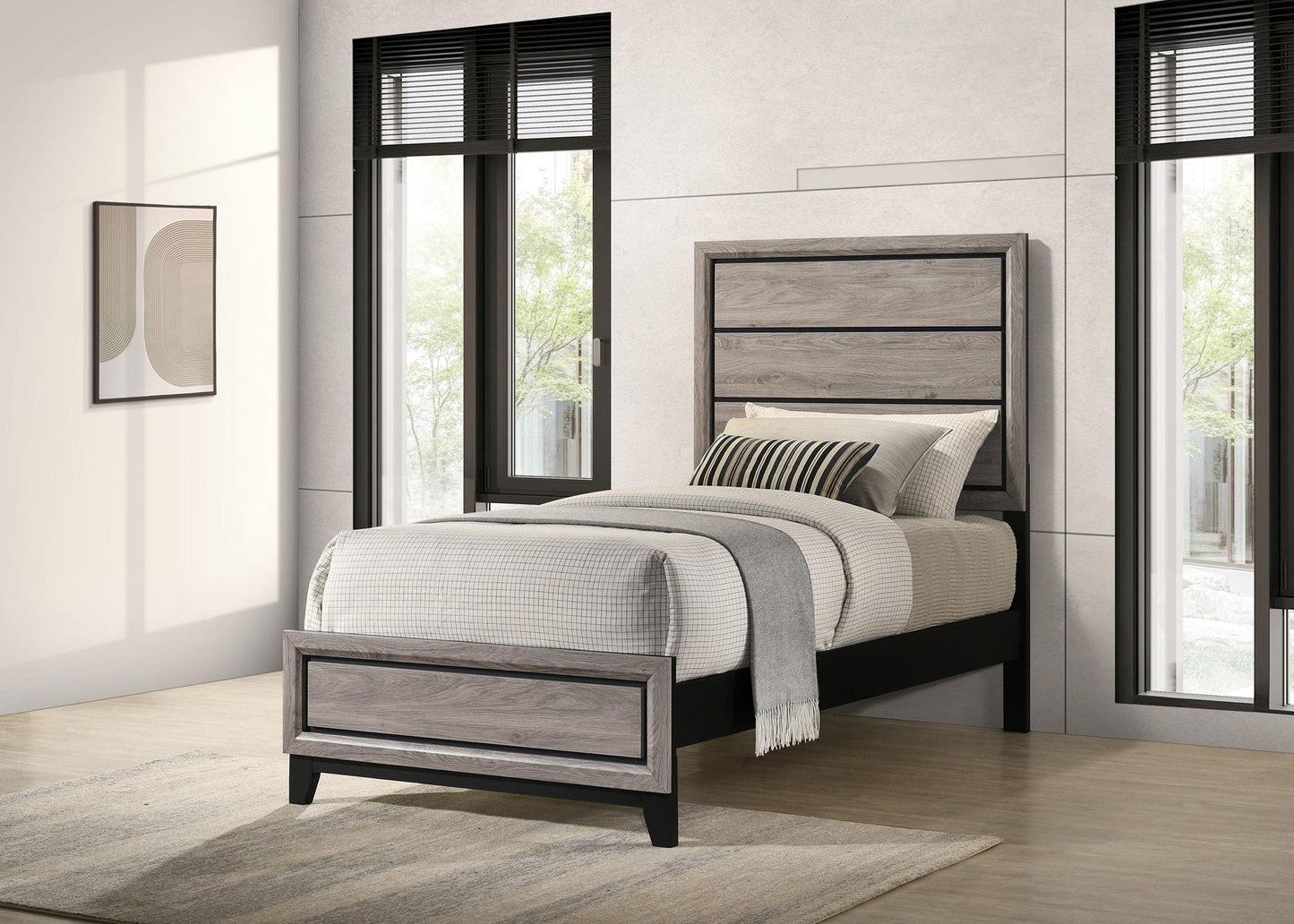 Valen Wood Twin Panel Bed Light Taupe