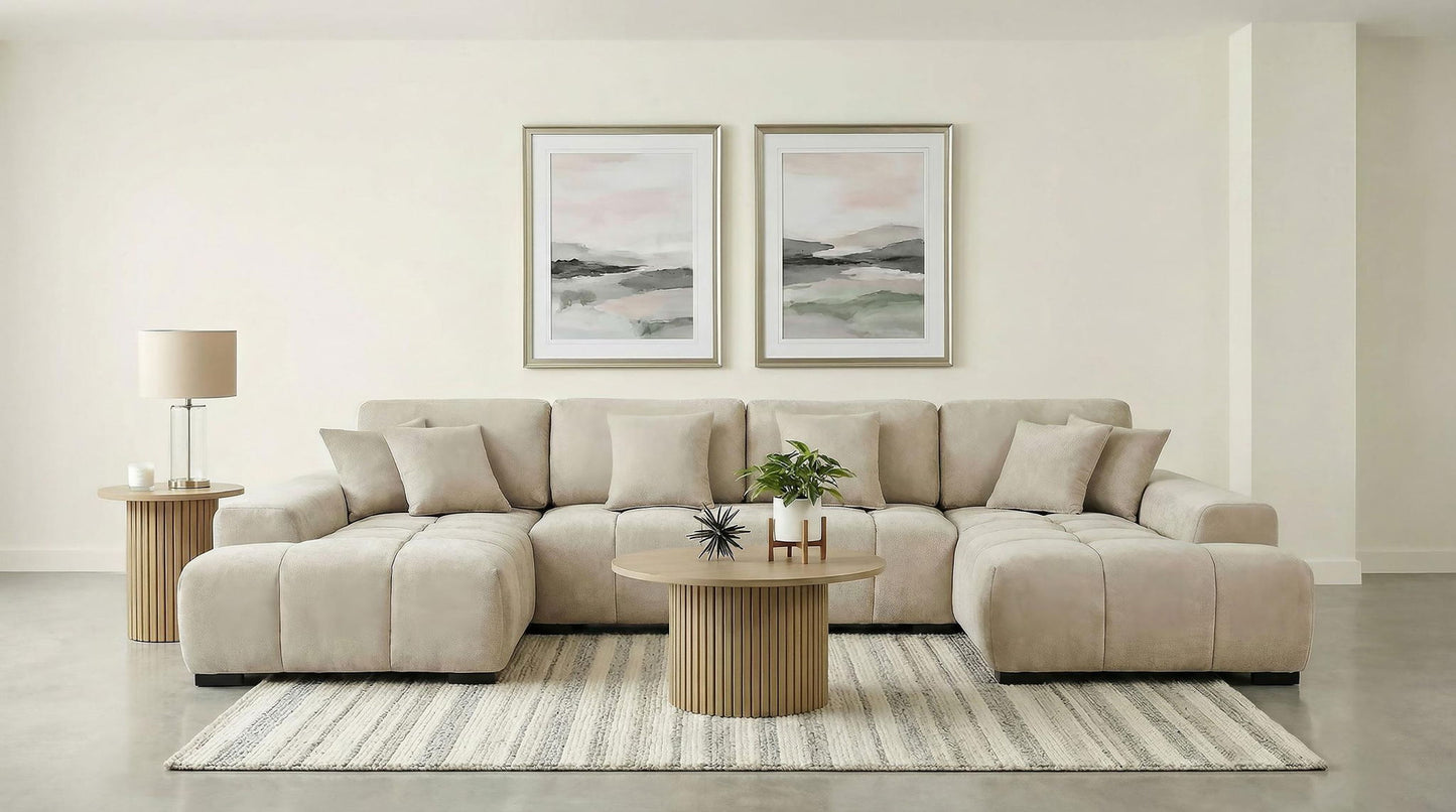 Cannella U-Shaped Double Chaise Upholstered Sectional Sofa Beige