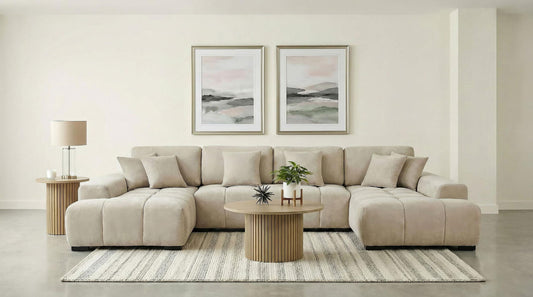 Cannella U-Shaped Double Chaise Upholstered Sectional Sofa Beige