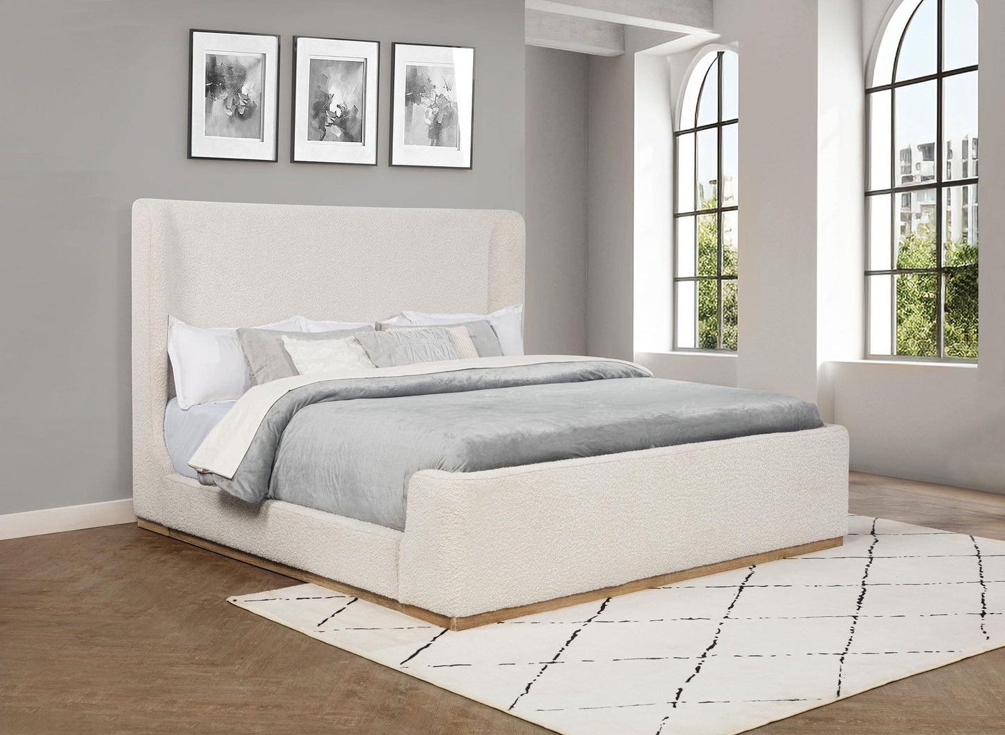 Nala Eastern King Bouclé Upholstered Platform Bed Cream