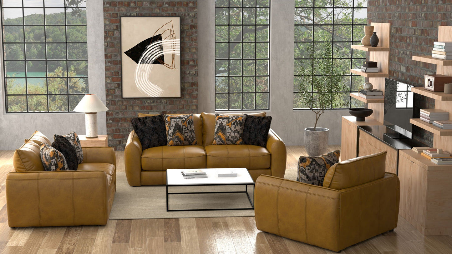 Corvara - Top Grain Italian Leather Match Loveseat - Caramel