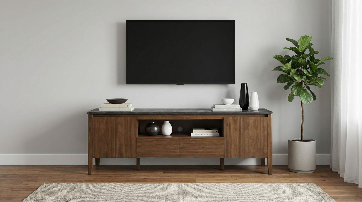 Bradley 63-inch 2-Door SmartTop TV Stand Smokey Grey and Brown