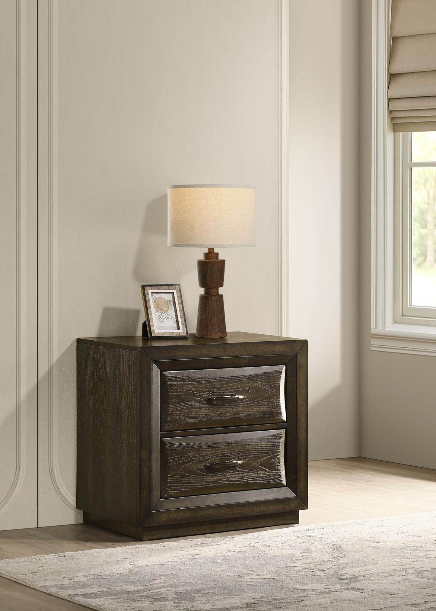 Atlas 2-drawer Bedroom Nightstand Bedside Table Dark Oak