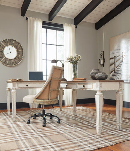 Realyn - L Shaped Desk With Lift Top - White / Brown