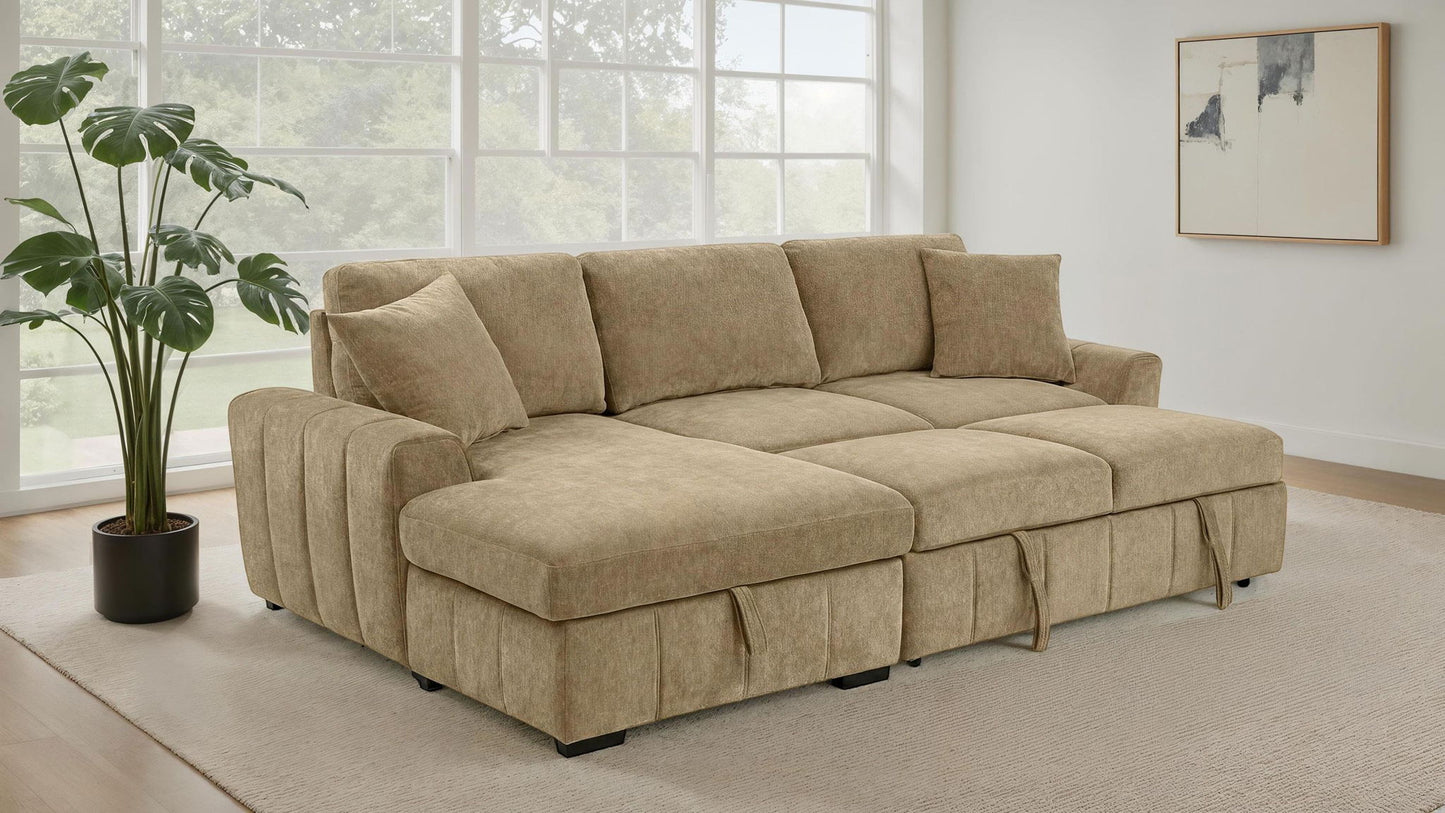 Pastrana Upholstered Sleeper Sectional Sofa LAF Chaise Camel