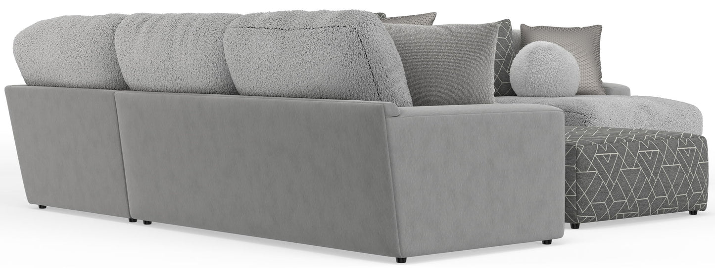 Canyon - 4 Piece Sectional With Cuddler Seat Cushions, Included Accent Pillows And Cocktail Ottoman (Right Side Facing Chaise) - Platinum