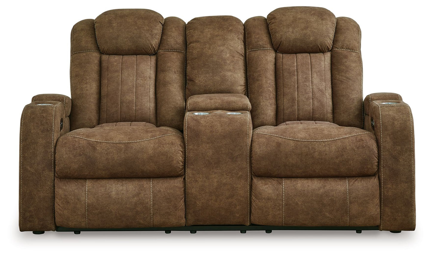 Wolfridge - Power Reclining Loveseat With Console /Adj Hdrst - Brindle
