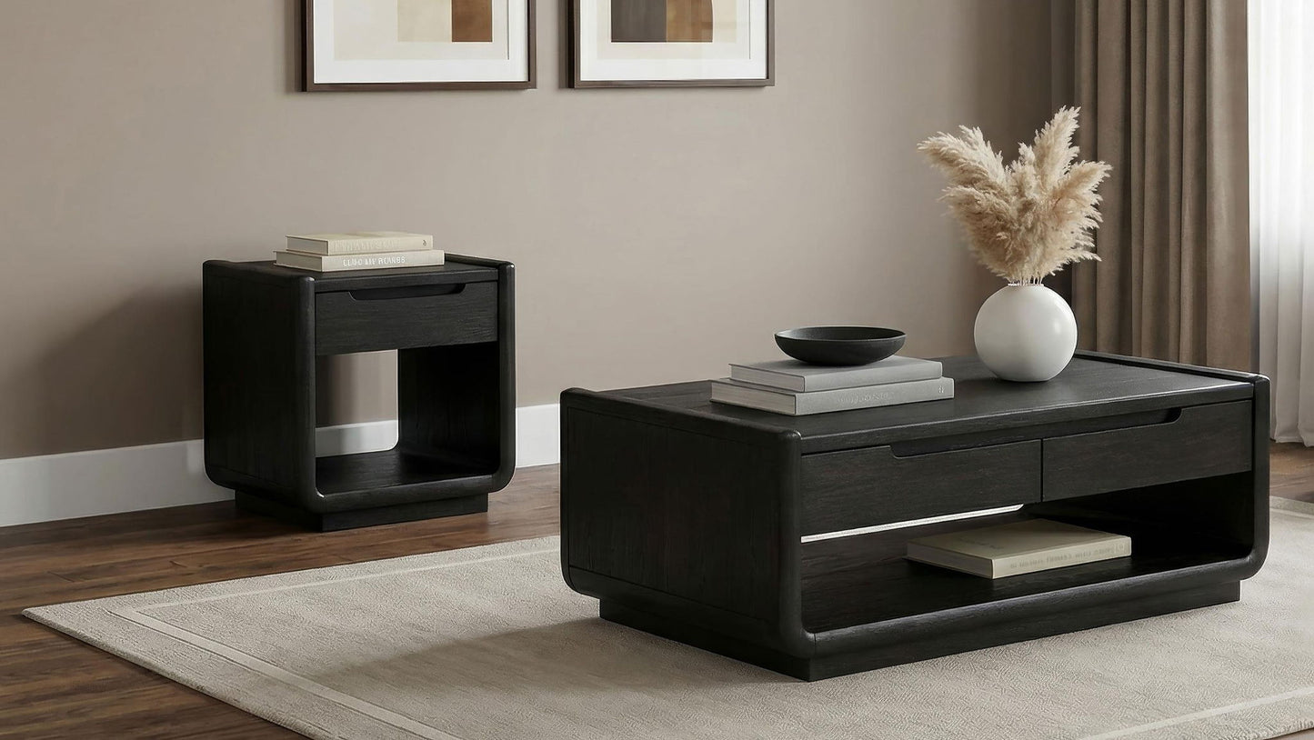 Leandro 2-piece Wood Coffee and End Table Set Burnished Black