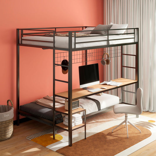 Bettoni Metal Full Over Twin Workstation Bunk Bed Matte Black