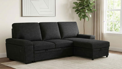 Demko Sleeper Sectional Sofa with Speaker and Storage Chaise Black
