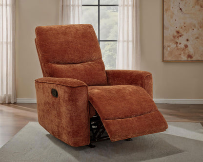 Navarro Chenille Upholstered Glider Recliner Burnt Orange