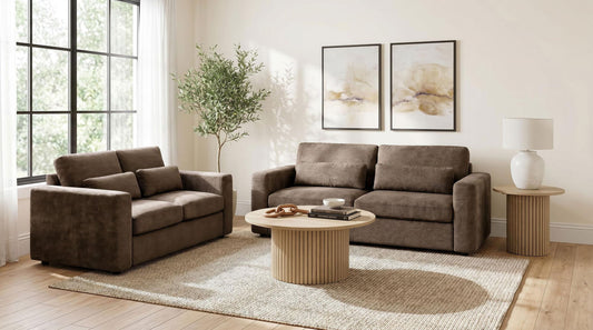 Amador 2-piece Chenille Upholstered Track Arm Sofa Set Chocolate