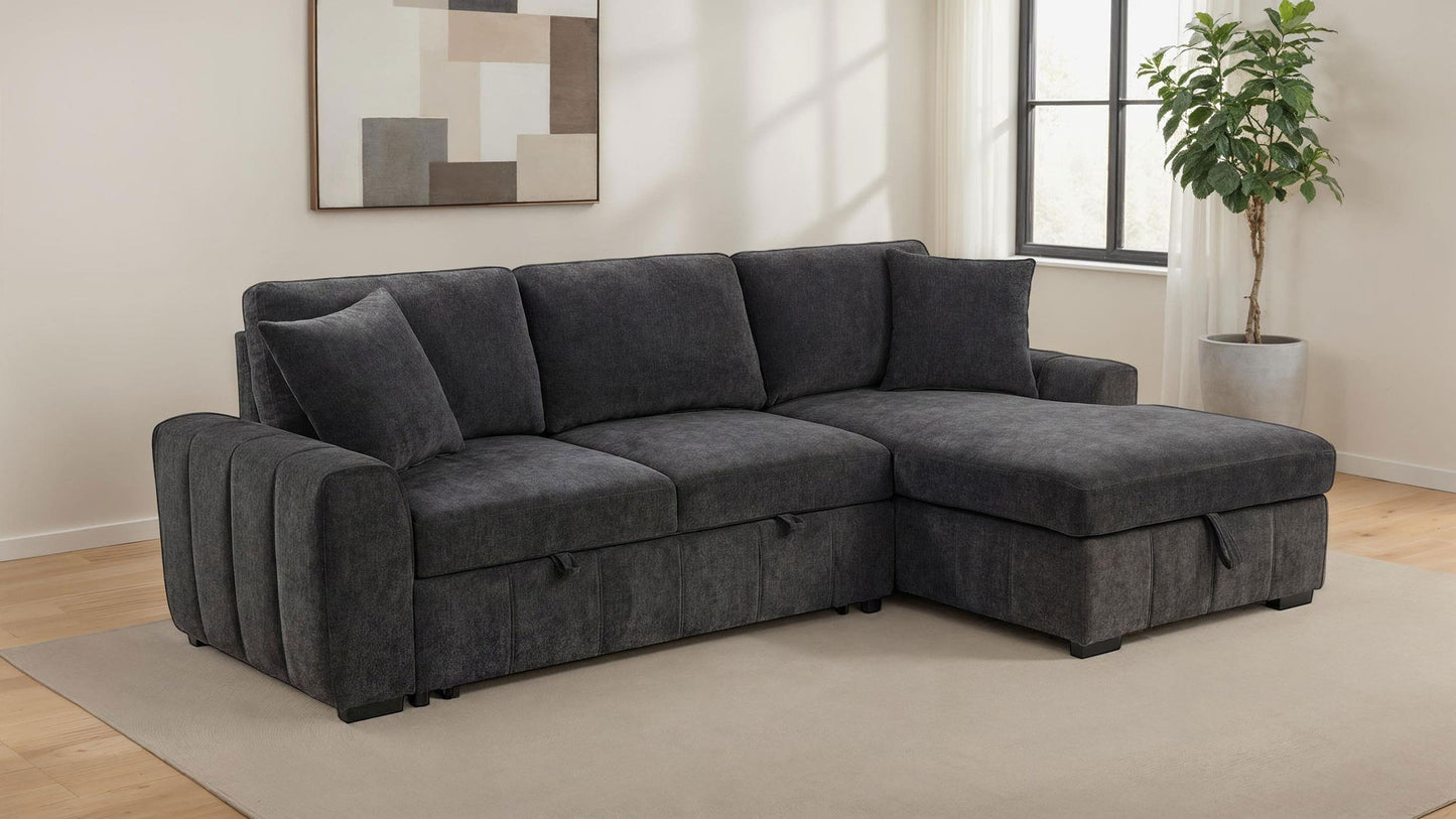 Pastrana Upholstered Sleeper Sectional Sofa RAF Chaise Grey