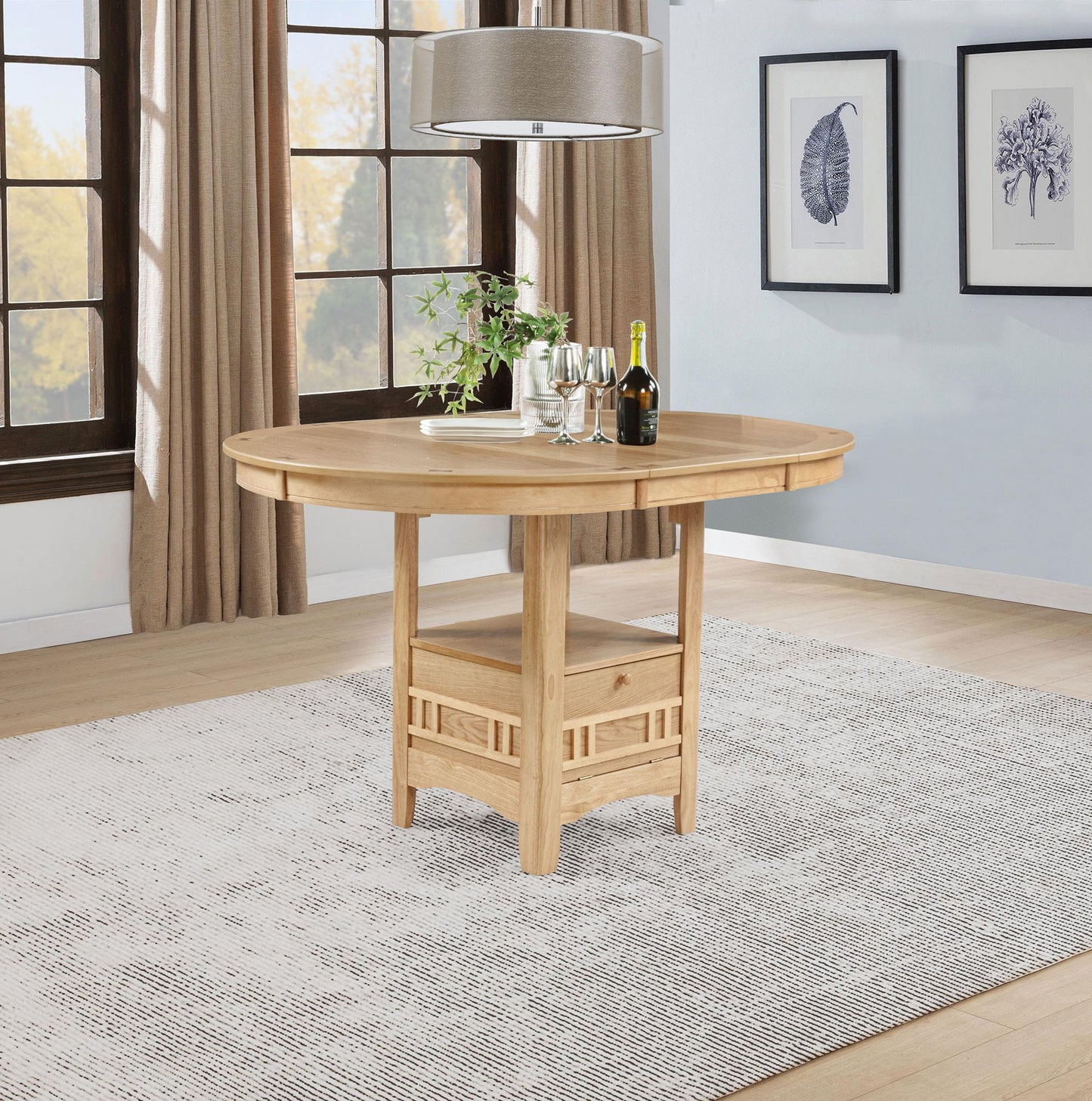 Lavon Oval 60-inch Counter Height Extension Dining Table Light Oak