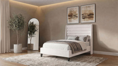 Leslie Upholstered Tufted Full Wingback Platform Bed Beige