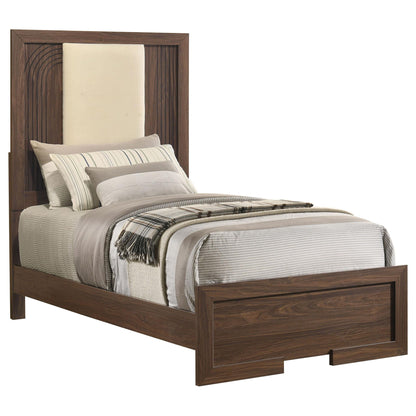 Etienne Twin Velvet Upholstered Panel Bed Walnut