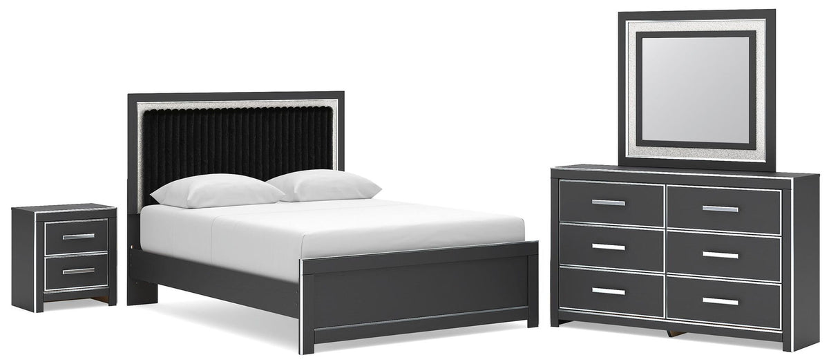 Zuraleus - 4 Pc. - Queen Upholstered Bed With Roll Slats, Dresser, Mirror And Nightstand - Black