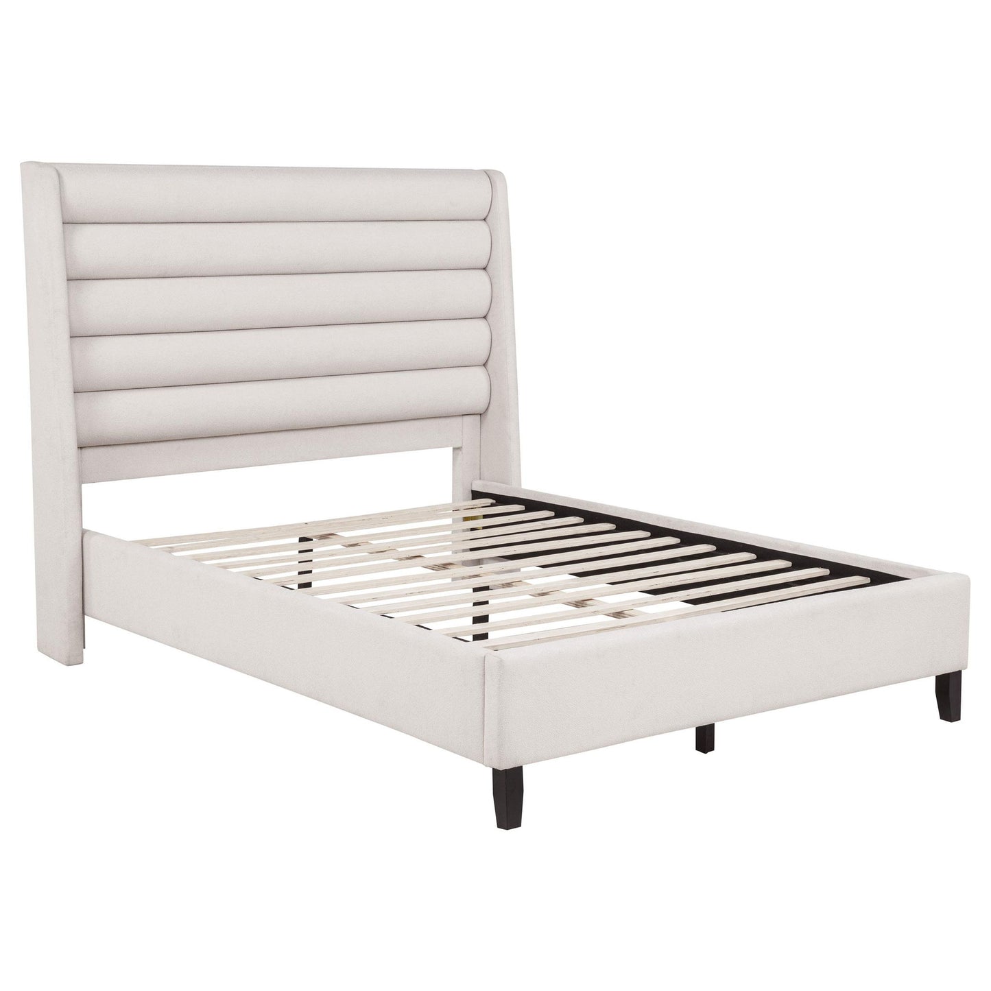 Leslie Upholstered Tufted Queen Wingback Platform Bed Beige