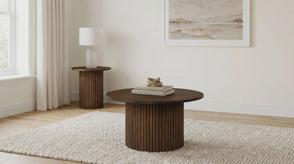 Hamlyn 2-piece Round Fluted Coffee and End Table Set Walnut