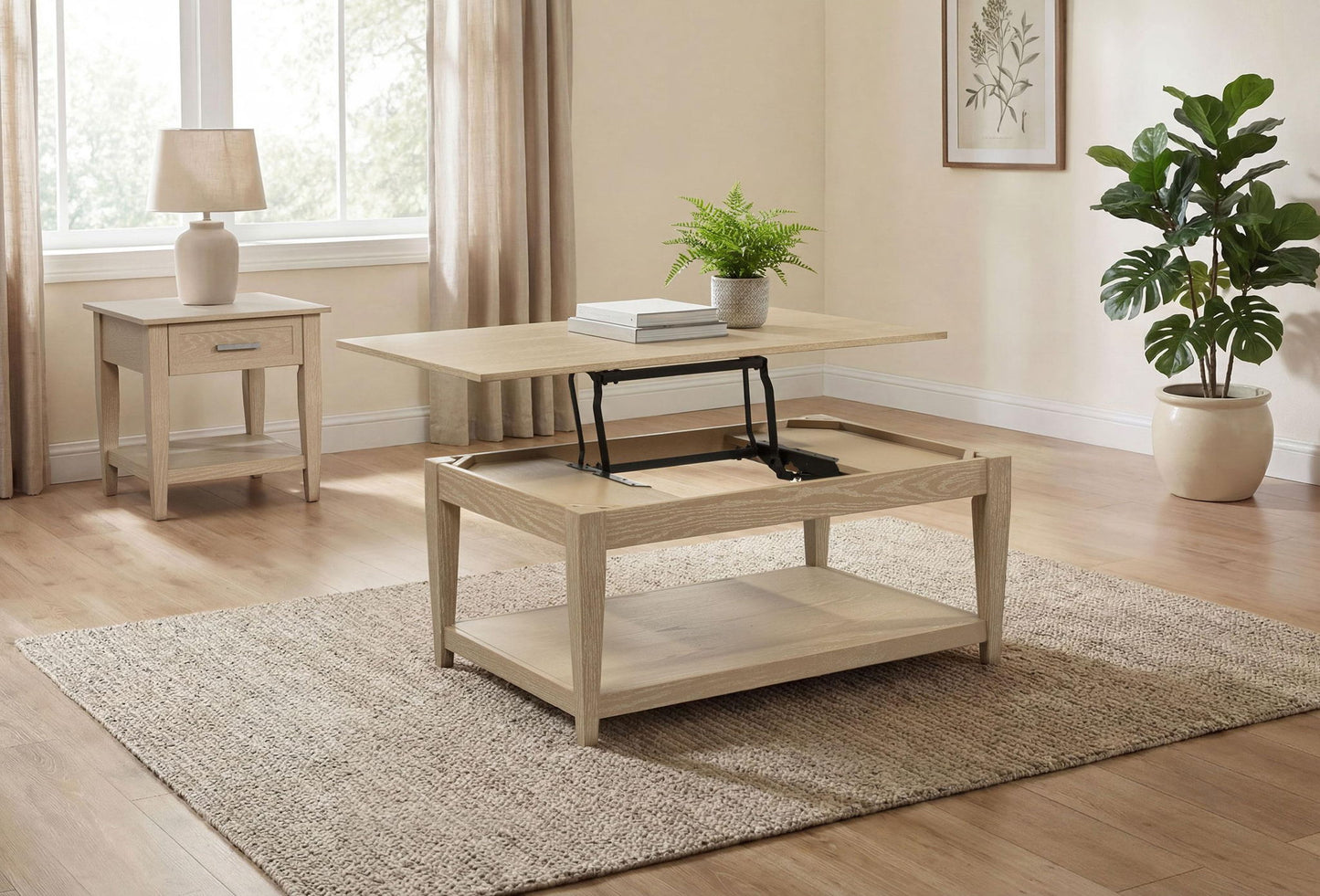 Lindenton 2-piece Wood Lift-Top Coffee and End Table Set Blonde