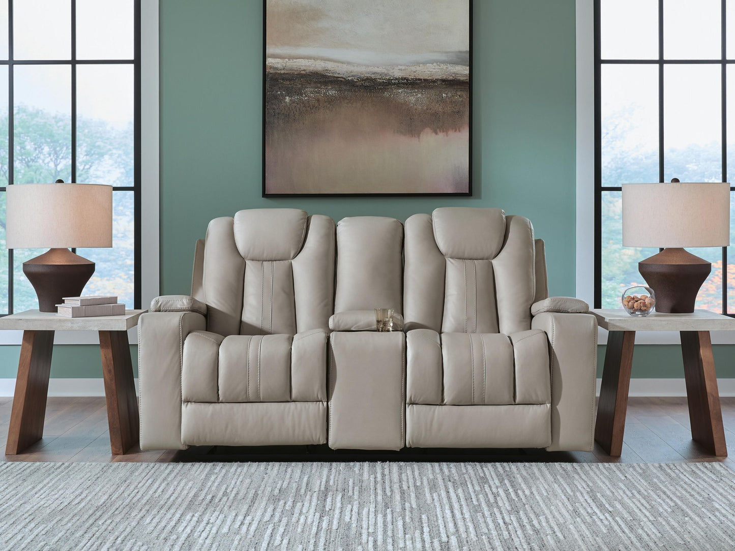 Elevate Edges - Glide Reclining Loveseat With Console - Coin