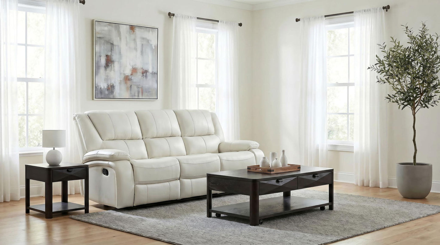 Camila Upholstered Motion Reclining Sofa White