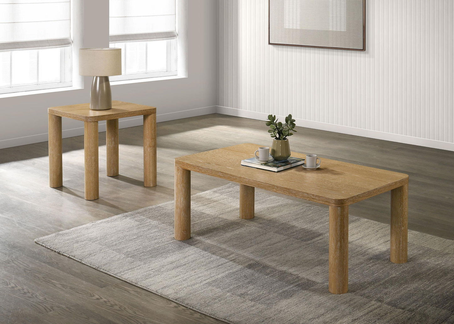 Castlewood 2-piece Cocktail Coffee Table Set Light Oak