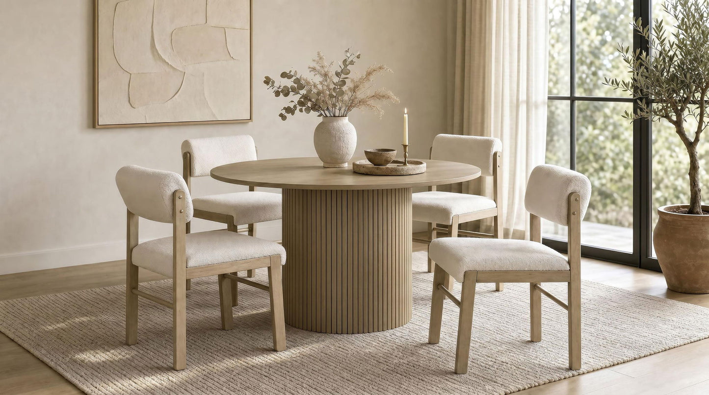Hamlyn 5-piece Round Wood Dining Set Cream and Natural Oak