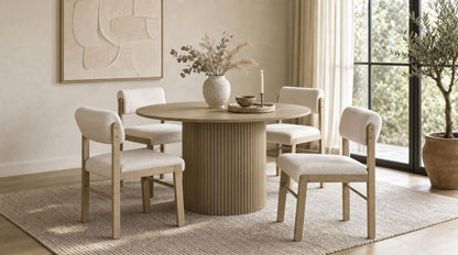 Hamlyn 5-piece Round Wood Dining Set Cream and Natural Oak