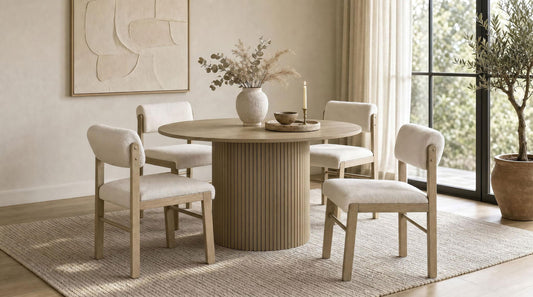 Hamlyn 5-piece Round Wood Dining Set Cream and Natural Oak