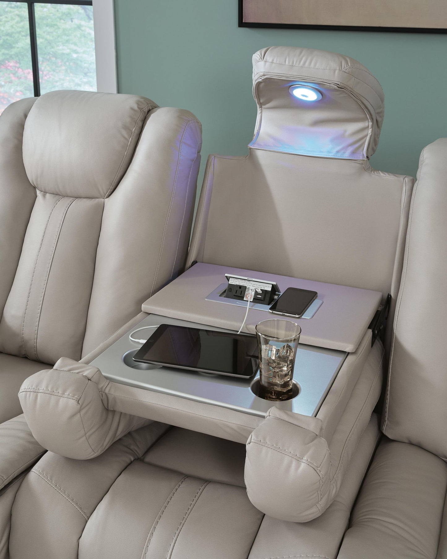 Elevate Edges - Reclining Sofa With Drop Down Table - Coin