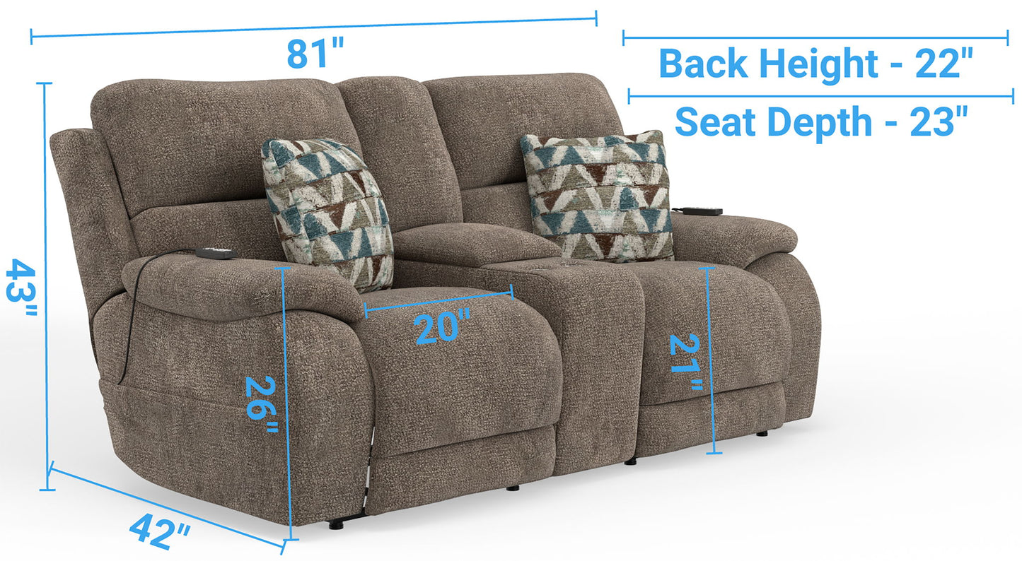 Joya - Power Headrest Power Lay Flat Reclining Console Loveseat With CR3 Heat/Massage/Lumbar/ZG