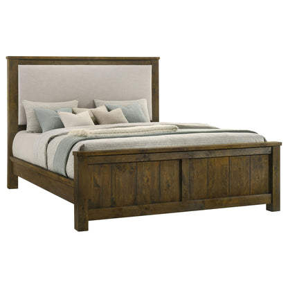 Doherty Eastern King Linen Upholstered Panel Bed Rustic Brown