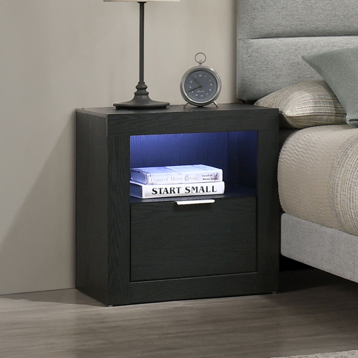 Asher - Nightstand With LED Light - Smoke