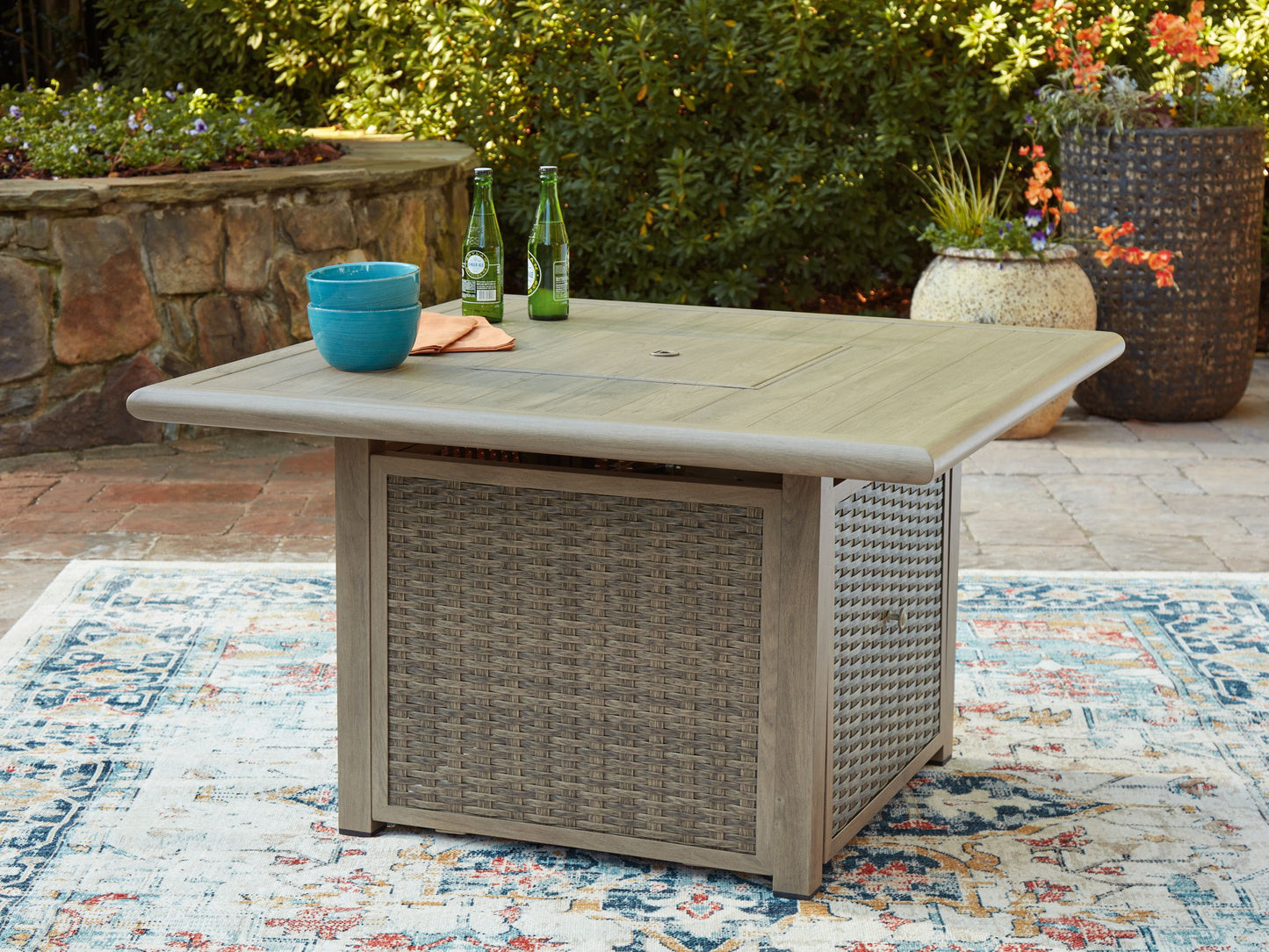 Cliff Trails - Square Fire Pit Table - Beige