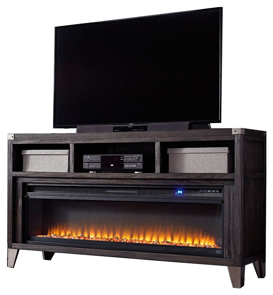 Todoe - 2 Pc. - 65" TV Stand With Wide Fireplace Insert - Gray