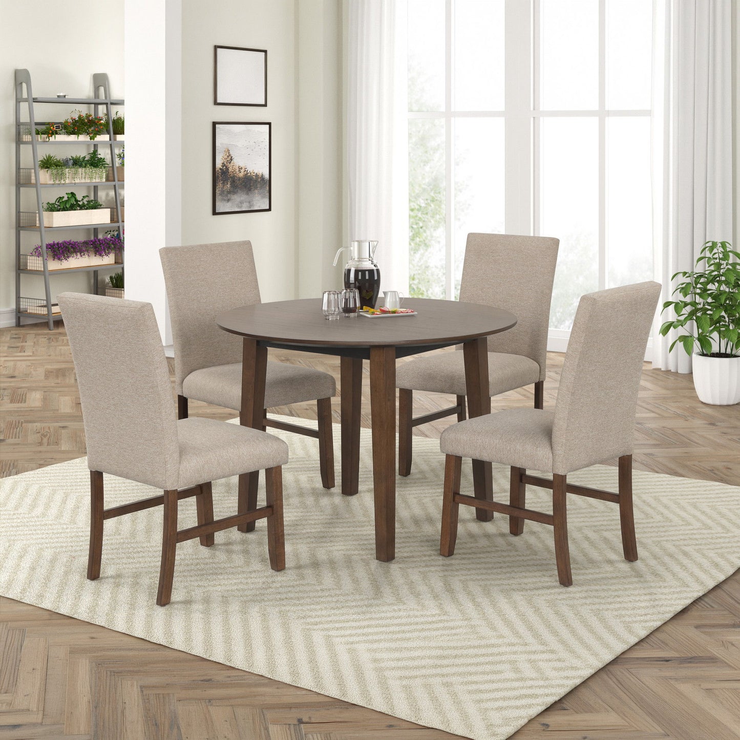 Hargrove - 5 Piece Set (42" Round Dining Table & 4 Chairs) - Brown / Beige
