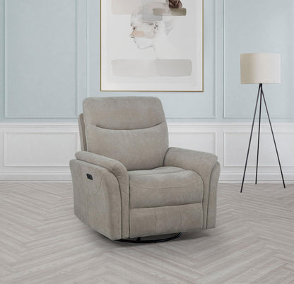 Adler Upholstered Power Swivel Glider Recliner Greige