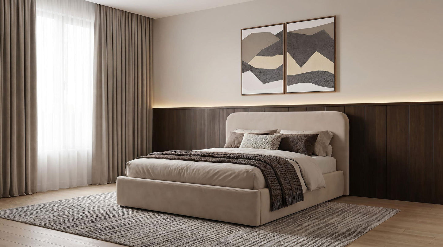 Anders Upholstered Queen Storage Lift Platform Bed Beige