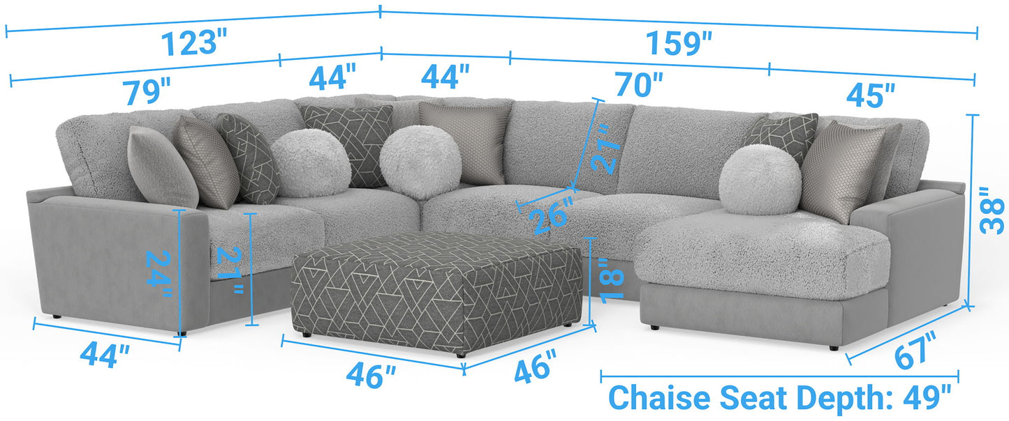 Canyon - 4 Piece Sectional With Cuddler Seat Cushions, Included Accent Pillows And Cocktail Ottoman (Right Side Facing Chaise) - Platinum