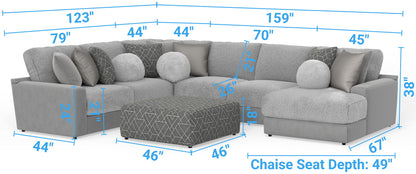 Canyon - 4 Piece Sectional With Cuddler Seat Cushions, Included Accent Pillows And Cocktail Ottoman (Right Side Facing Chaise) - Platinum