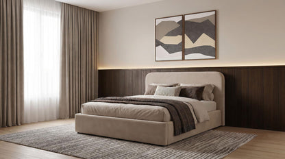 Anders Upholstered Full Storage Lift Platform Bed Beige