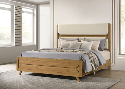 Bennett 78-inch Eastern King Upholstered Panel Bed Cream and Light Oak