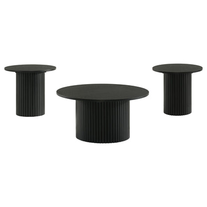 Hamlyn 3-piece Round Fluted Coffee and End Table Set Black